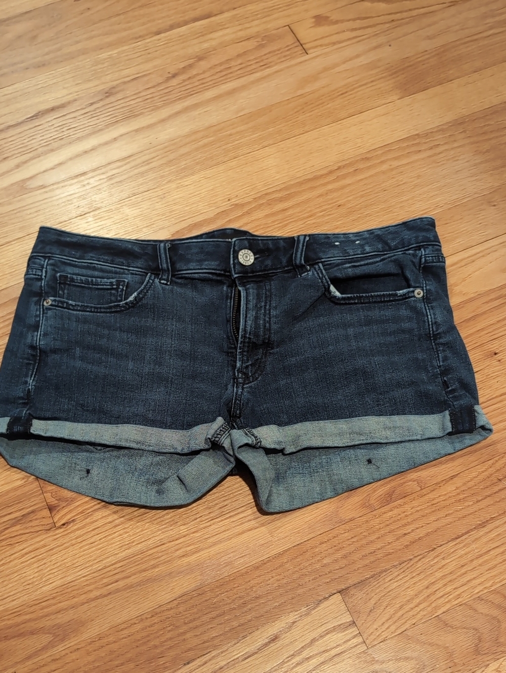 Express Shortie Dark Blue Cuffed Denim Shorts